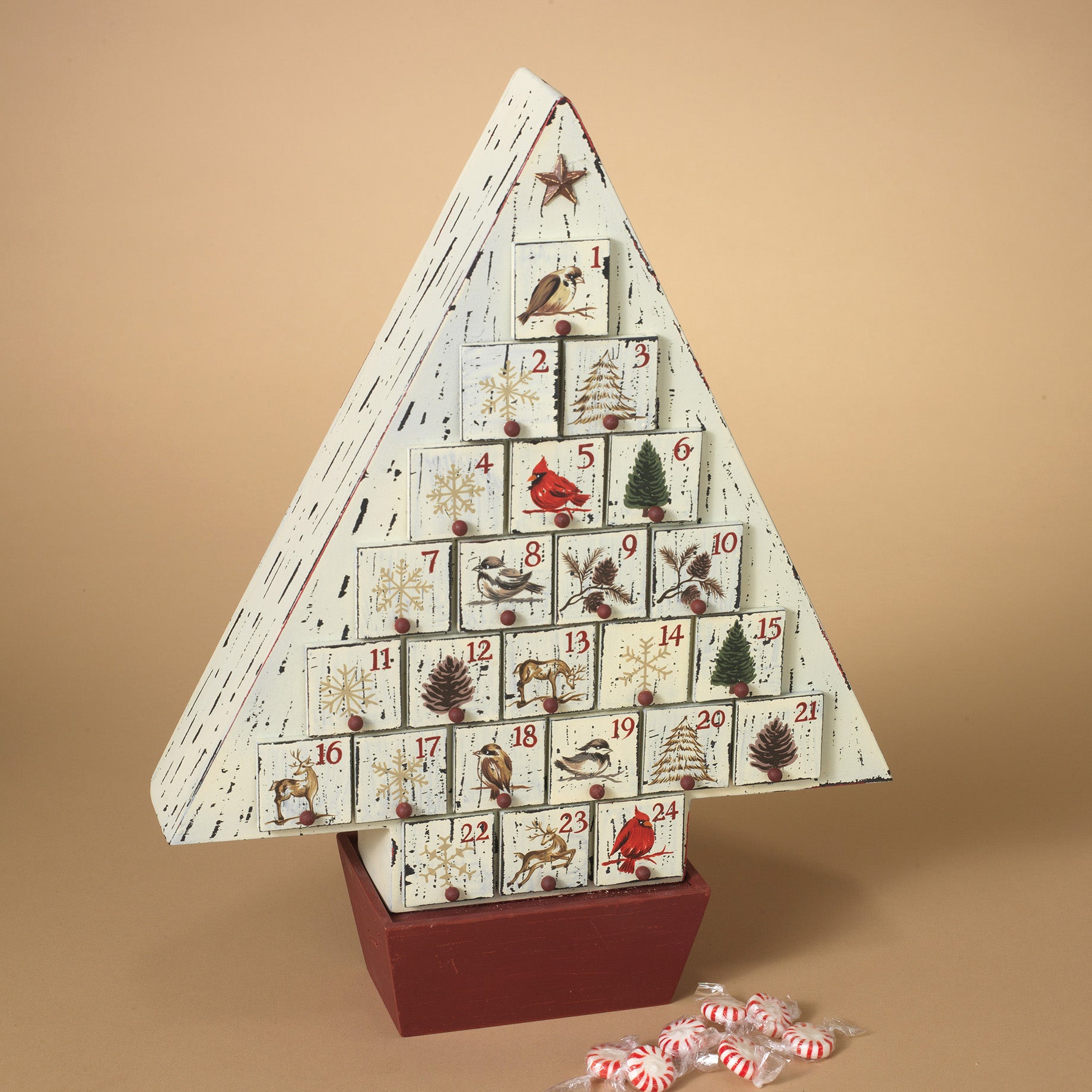 Shabby Chic Wooden Vintage Christmas Tree Advent Calendar
